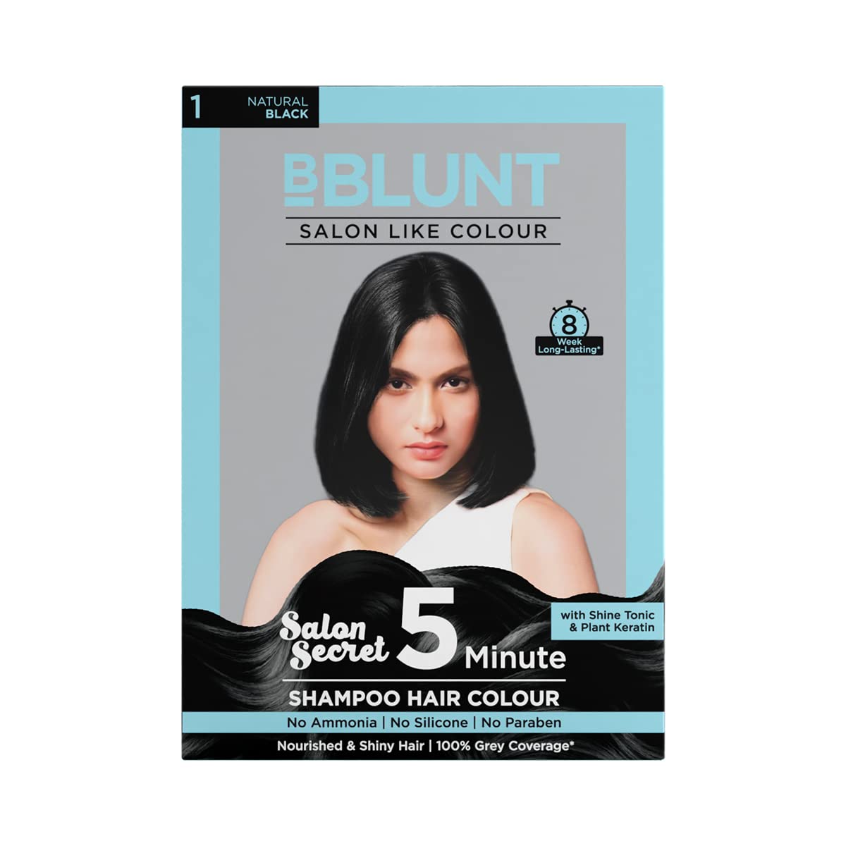 BBLUNT Natural Black 5 Minute Shampoo Hair Colour for 100% Grey Coverage - 20ml X 5