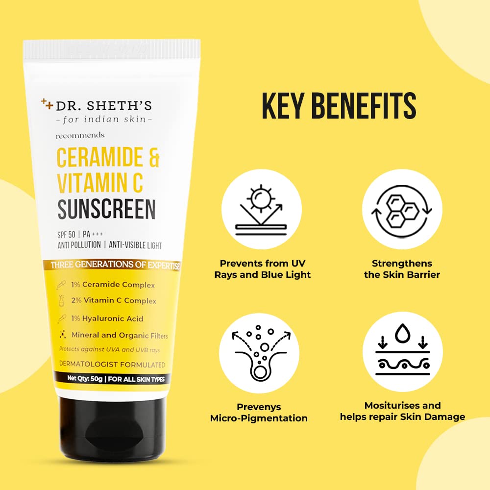 Dr. Sheth's Ceramide & Vitamin C Sunscreen SPF 50+ Pa+++ 50G