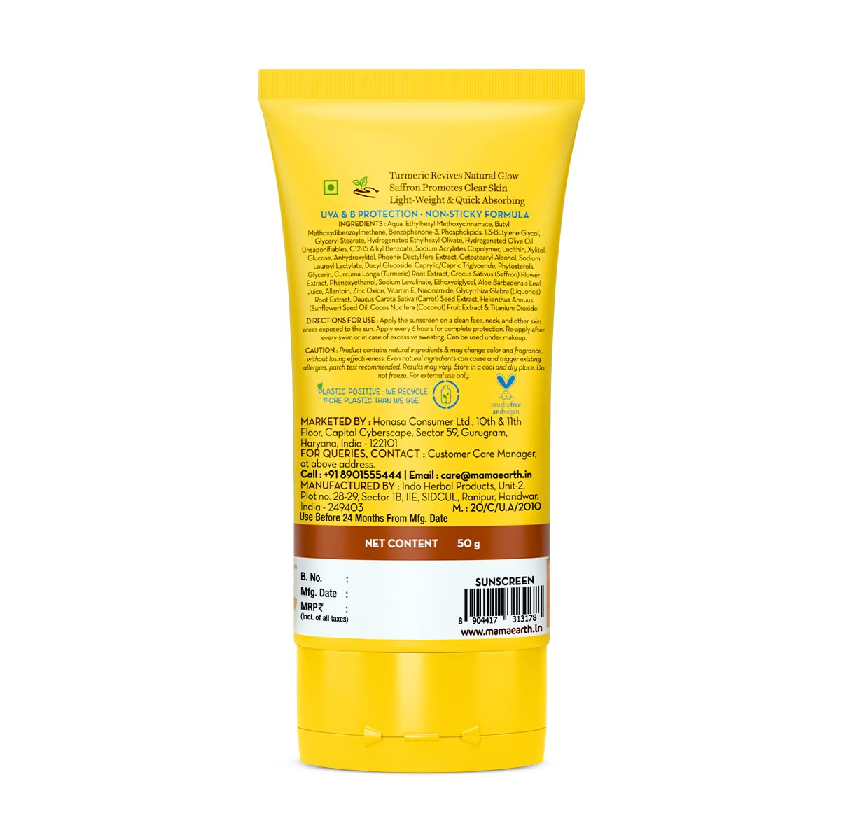 Mamaearth Ubtan Detan Sunscreen With Turmeric & Saffron - 50 g