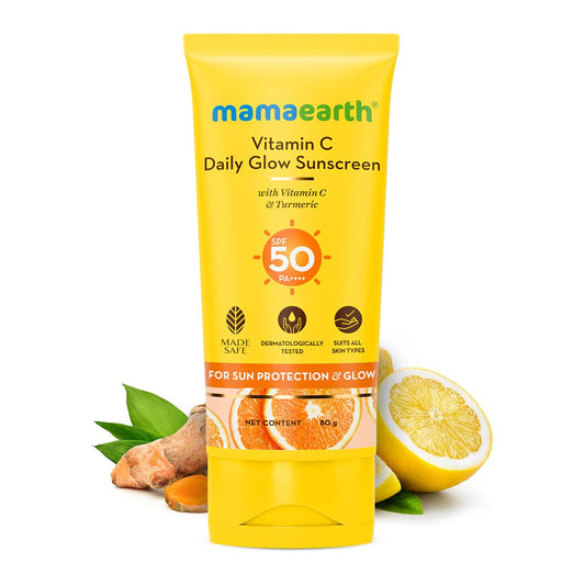 Mamaearth Vitamin C Daily Glow Sunscreen for Sun Protection & Glow - 50g and 80g