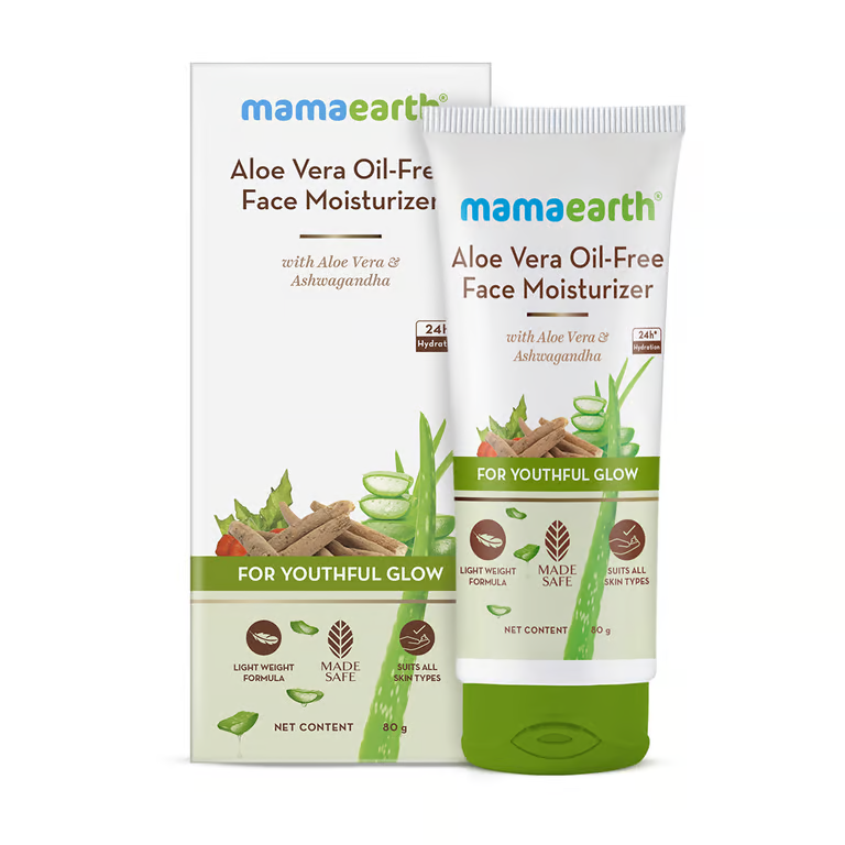 Mamaearth Aloe Vera Oil-Free Face Moisturizer with Aloe Vera & Ashwagandha for a Youthful Glow - 80 g