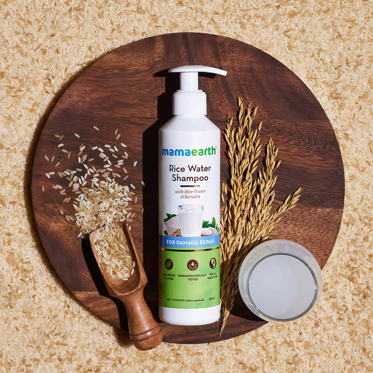 Mamaearth rice water shampoo with rice and rice water