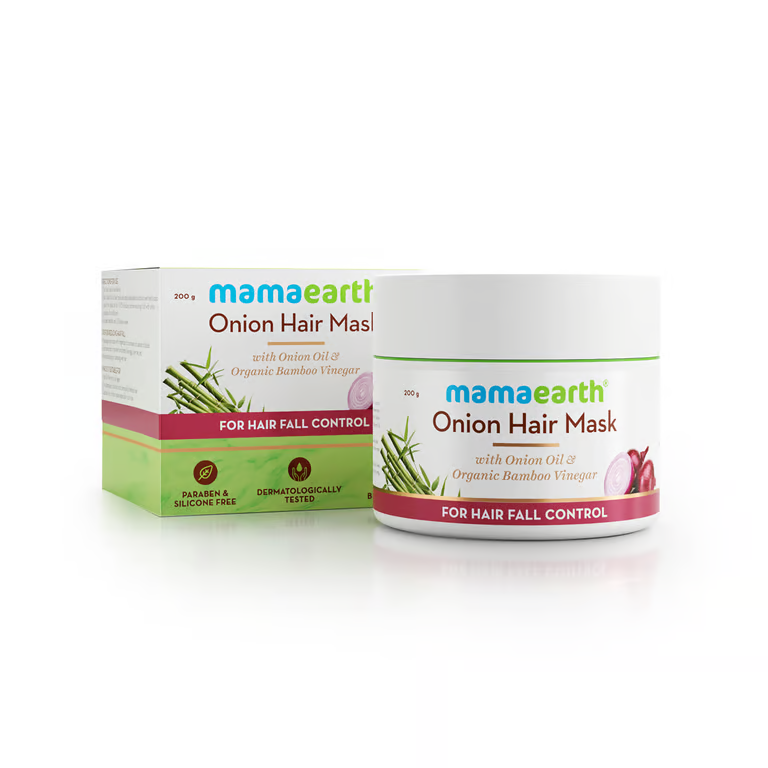 Mamaearth onion hair mask with white background