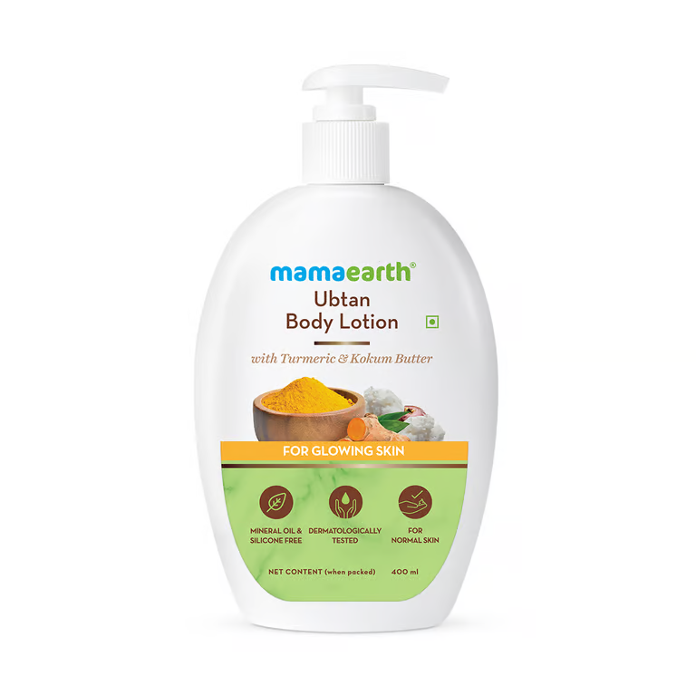 Mamaearth ubtan body lotion white background