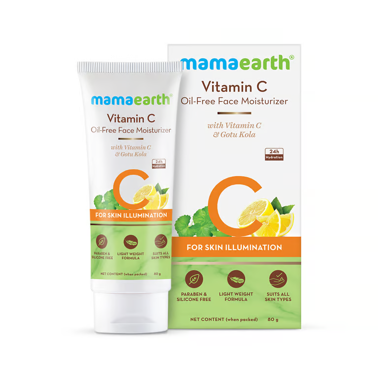 Mamaearth vitamin c oil free face moisturize with white background