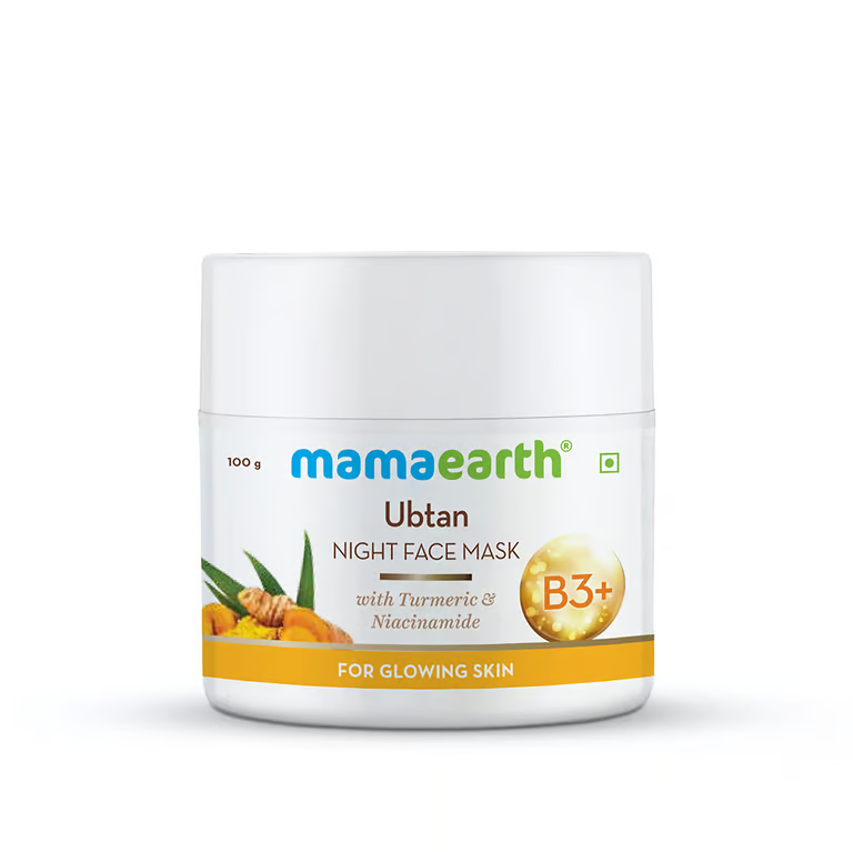 Mamaearth ubtan night face mask with white background