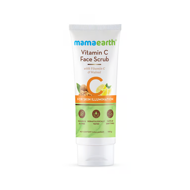 Mamaearth vitamin c face scrub with white background