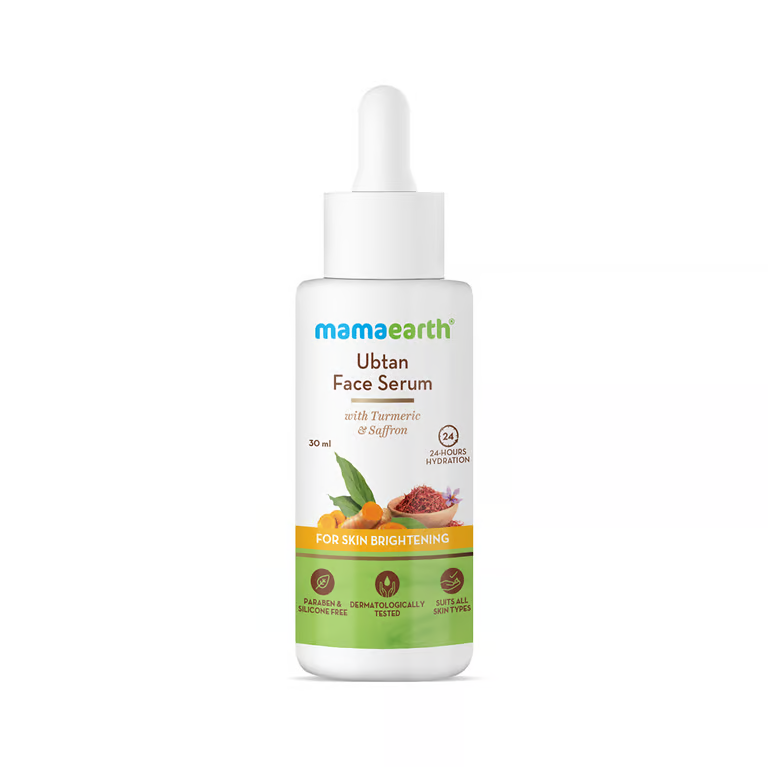 Mamaearth Ubtan face serum with white background