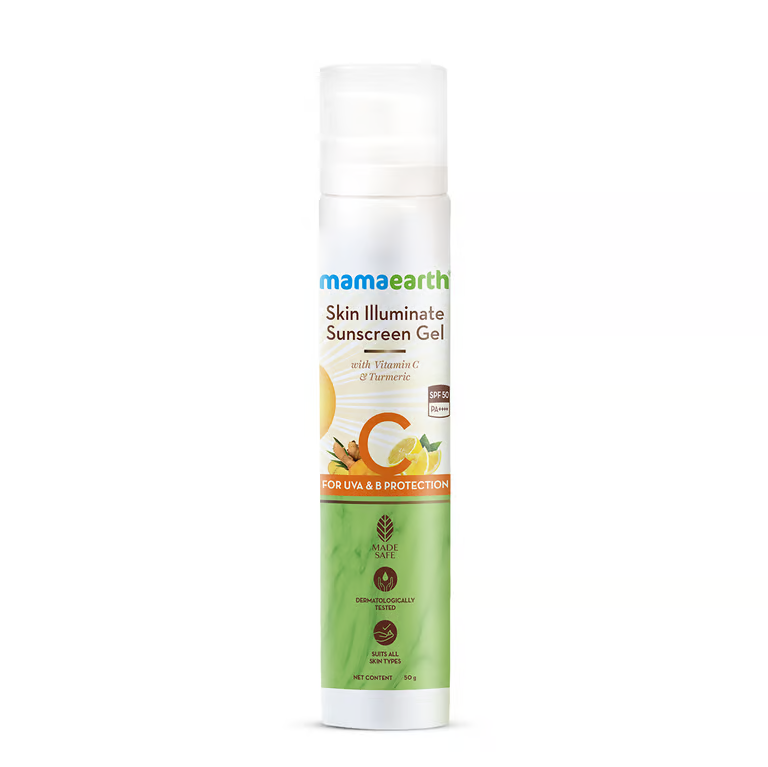 Mamaearth skin illuminate sunscreen gel product pic with white background