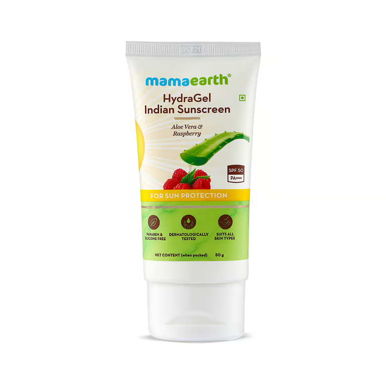 Mamaearth HydraGel Indian Sunscreen with Aloe Vera and Raspberry for Sun Protection - 50 g