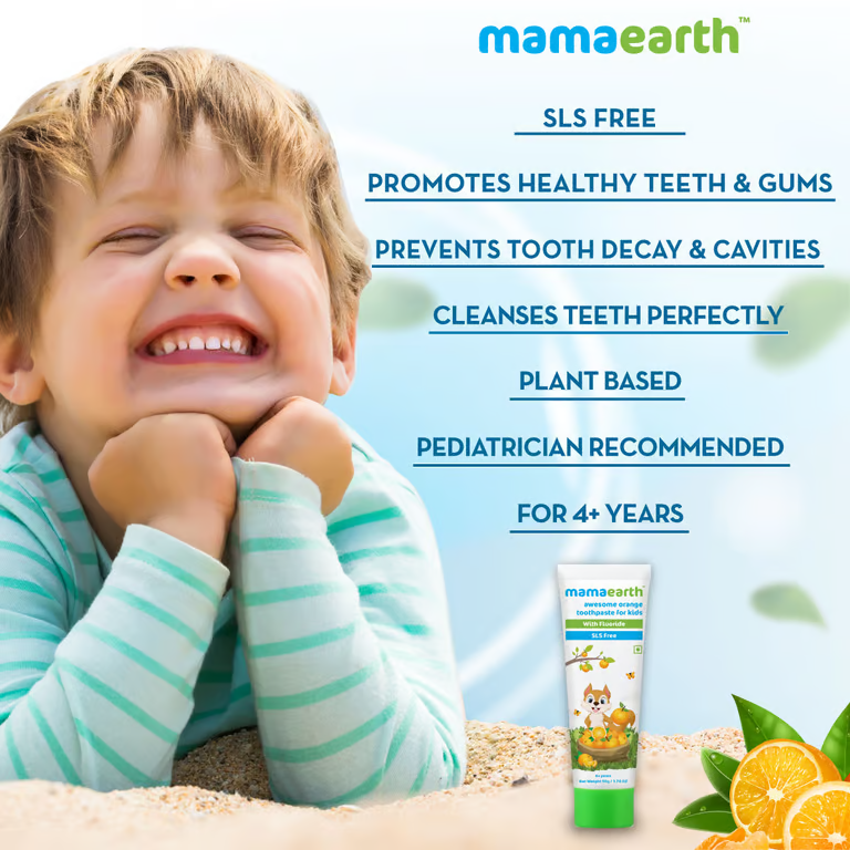 Mamaearth Sulfate Free Awesome Orange Toothpaste For Kids With Fluoride - 50g 